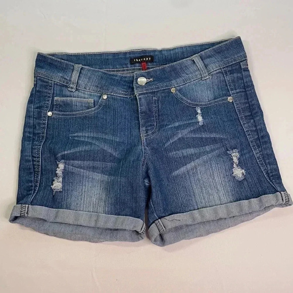 Therapy Destressed Denim Jean Shorts Sz 3 - Picture 1 of 11